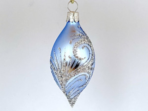 Ornament stříbrný, světle modrá - olivy 6ks